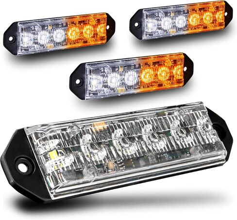 4 قطع PlanarFlash 6W AMBER WHITE LED وامضة رأس ضوء ستروب [مسطح للغاية] [SAE CLASS 1] [72 وضع الفلاش] [وحدات متعددة قابلة للمزامنة] [تركيب على السطح] ضوء الشرطة الأصفر لشبكة الطوارئ لمركبة الشاحنة in Kuwait