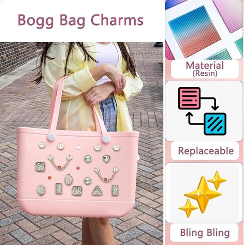 Jewels Bag Charms for Bogg Bag，Bogg Bag Accessories Charms for Women，Compatible with Simply Southern Beach Tote，Bling Resin decorations Gifts for Women in Saudi Arabia