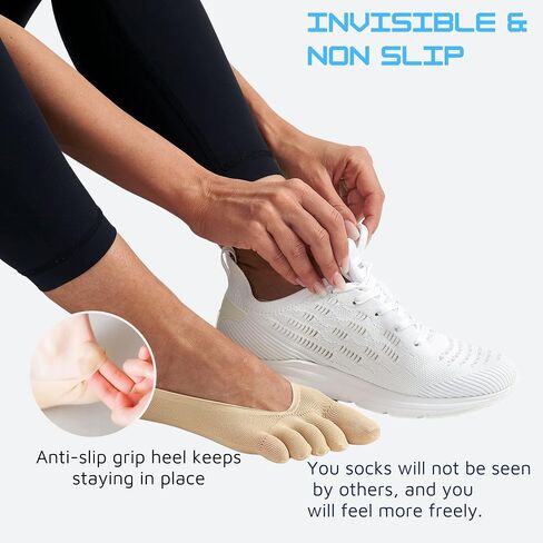 4 Pairs Women No Show Toe Socks Five Finger Liner Socks Non-Slip for Sneaker Boat Shoes in Kuwait