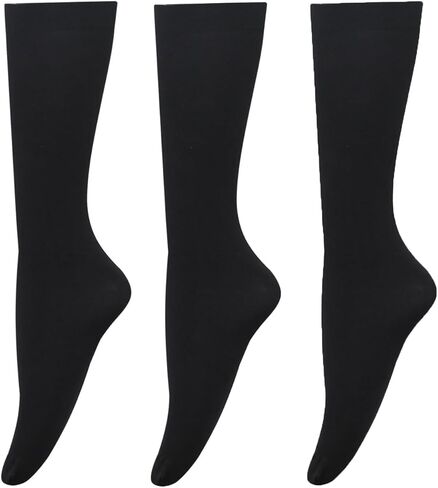 Bestjybt 3 Pairs Women's Opaque Stretchy Nylon Knee High Stockings Trouser Socks in Saudi Arabia