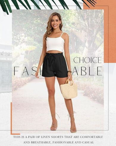 Neer 3 Pack Women's Linen Cotton Shorts with Pockets Drawstring High Elastic Waisted Wide Leg Loose Casual Summer Shorts in Saudi Arabia