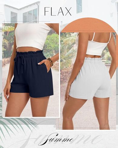 Neer 3 Pack Women's Linen Cotton Shorts with Pockets Drawstring High Elastic Waisted Wide Leg Loose Casual Summer Shorts in Saudi Arabia