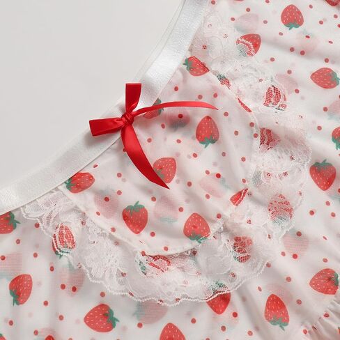 Women's Lingerie 3 Piece Set Ruffle Sleeve Cute Print Bow Bra and Panty with Mini Skirt in Saudi Arabia