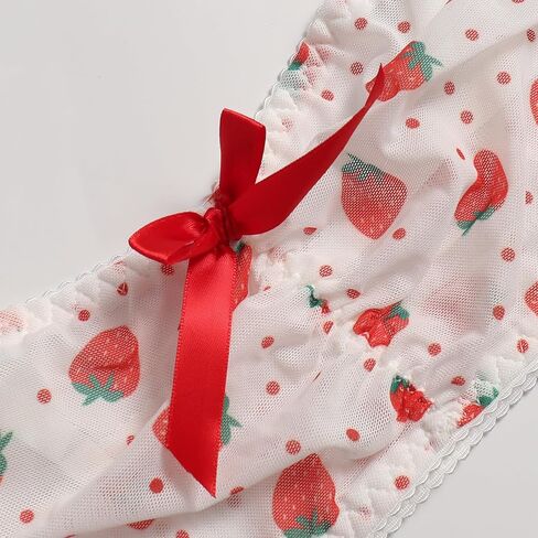Women's Lingerie 3 Piece Set Ruffle Sleeve Cute Print Bow Bra and Panty with Mini Skirt in Saudi Arabia