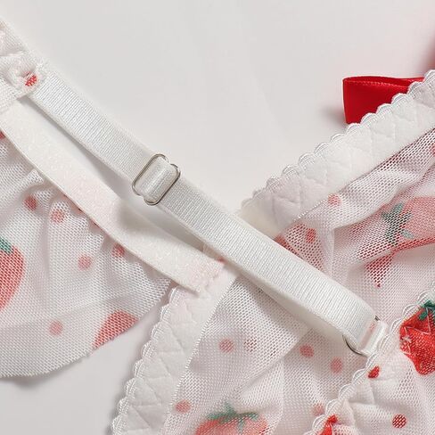 Women's Lingerie 3 Piece Set Ruffle Sleeve Cute Print Bow Bra and Panty with Mini Skirt in Saudi Arabia