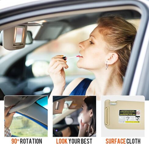 Right Passenger Side Sun Visor, Beige, Compatible with Toyota RAV4 2004-2005, Interior Replacement Accessory in Kuwait