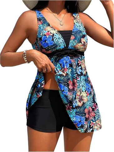 SOLY HUX Women's Tankini Swimsuits Tropical Print Two Piece Bathing Suit Tankini Top and Shorts Set in Saudi Arabia