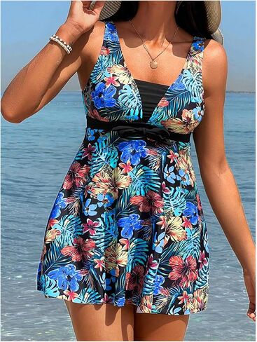 SOLY HUX Women's Tankini Swimsuits Tropical Print Two Piece Bathing Suit Tankini Top and Shorts Set in Saudi Arabia