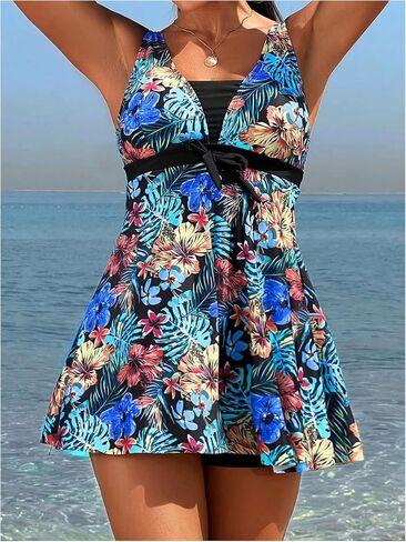 SOLY HUX Women's Tankini Swimsuits Tropical Print Two Piece Bathing Suit Tankini Top and Shorts Set in Saudi Arabia