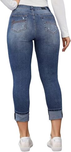 Flamingals Women's Curvy Capri Jeans Skinny Stretchy Butt Lifting Jeans Ripped Denim Jeans in Saudi Arabia