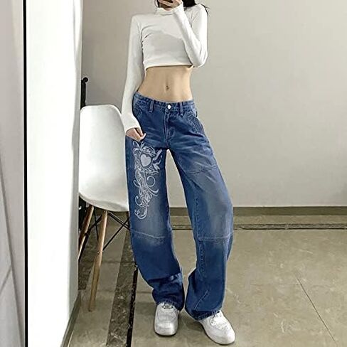Women's Baggy Denim Pants High Waisted Y2K Wide Leg Oversized Plus Size Boyfriend Cargo Jeans Streetwear Trousers in Saudi Arabia