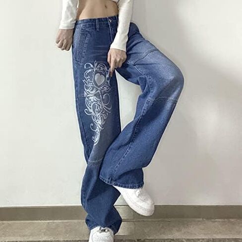 Women's Baggy Denim Pants High Waisted Y2K Wide Leg Oversized Plus Size Boyfriend Cargo Jeans Streetwear Trousers in Saudi Arabia
