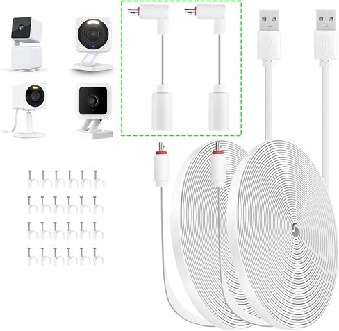 كابل تمديد الطاقة بطول 10 أقدام لكاميرا Wyze Cam v4، وWyze Cam Pan v3، وWyze OG، وWyze Cam v3، وv3 Pro داخلي/خارجي، سلك طاقة شحن USB صغير مسطح مقاوم للماء لكاميرا الأمان 2 حزمة in Kuwait