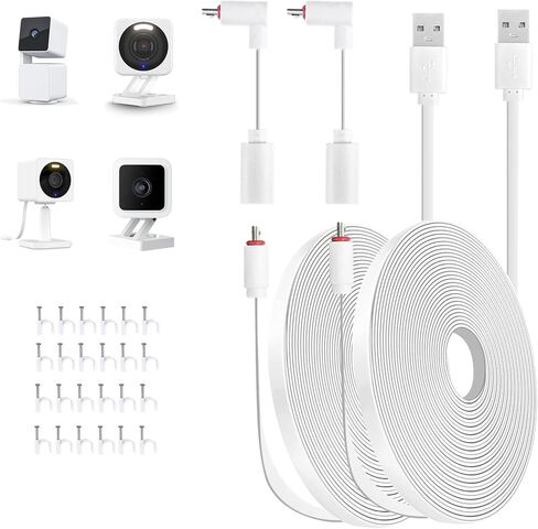كابل تمديد الطاقة بطول 10 أقدام لكاميرا Wyze Cam v4، وWyze Cam Pan v3، وWyze OG، وWyze Cam v3، وv3 Pro داخلي/خارجي، سلك طاقة شحن USB صغير مسطح مقاوم للماء لكاميرا الأمان 2 حزمة in Kuwait