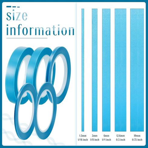 5 Rolls of Vinyl Tape Masking Tape Automotive Car Auto Paint for Curves, High Temperature Vinyl Low Tack(1/16 Inch, 1/8 Inch, 1/4 Inch, 1/2 Inch, 3/4 Inch, Blue) in Saudi Arabia