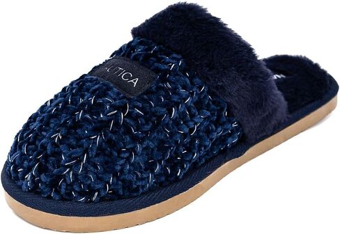 Nautica Women's Cozy Clog Slippers with Plush Faux Fur Collar and Durable Rubber Sole for Indoor & Outdoor Comfort in Kuwait