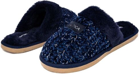 Nautica Women's Cozy Clog Slippers with Plush Faux Fur Collar and Durable Rubber Sole for Indoor & Outdoor Comfort in Kuwait