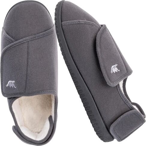 Men's Memory Foam Diabetic Slippers with Adjustable Closure, Extra Wide Comfy Warm Plush Fleece Arthritis Edema Swollen Diabetic House Shoes Machine Washable with Anti Slip Sole in Kuwait