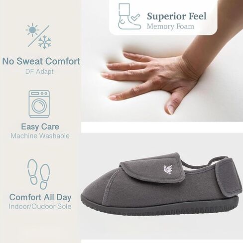 Men's Memory Foam Diabetic Slippers with Adjustable Closure, Extra Wide Comfy Warm Plush Fleece Arthritis Edema Swollen Diabetic House Shoes Machine Washable with Anti Slip Sole in Kuwait