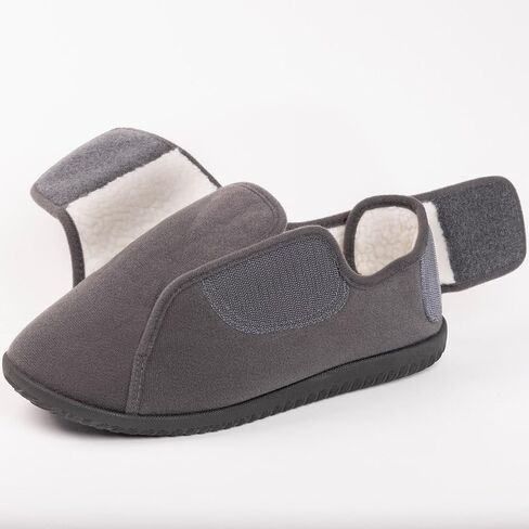 Men's Memory Foam Diabetic Slippers with Adjustable Closure, Extra Wide Comfy Warm Plush Fleece Arthritis Edema Swollen Diabetic House Shoes Machine Washable with Anti Slip Sole in Kuwait