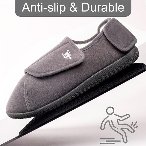 Men's Memory Foam Diabetic Slippers with Adjustable Closure, Extra Wide Comfy Warm Plush Fleece Arthritis Edema Swollen Diabetic House Shoes Machine Washable with Anti Slip Sole in Kuwait