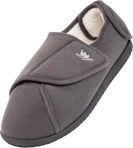 Men's Memory Foam Diabetic Slippers with Adjustable Closure, Extra Wide Comfy Warm Plush Fleece Arthritis Edema Swollen Diabetic House Shoes Machine Washable with Anti Slip Sole in Kuwait