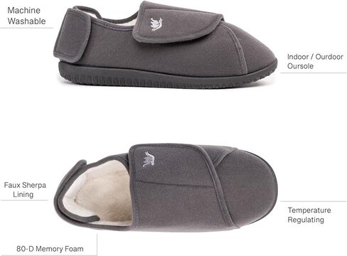 Men's Memory Foam Diabetic Slippers with Adjustable Closure, Extra Wide Comfy Warm Plush Fleece Arthritis Edema Swollen Diabetic House Shoes Machine Washable with Anti Slip Sole in Kuwait