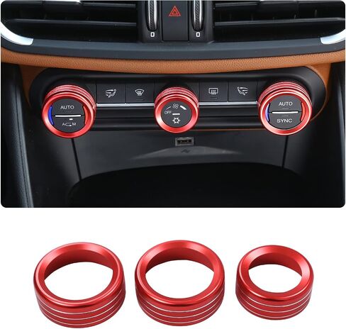 Car AC Knob Trim Air Conditioner Audio Cover Rotary Decoration Ring Sticker Decal fit for Alfa Romeo Giulia Stelvio 2017-2020 Car Accessories (Red) in Kuwait