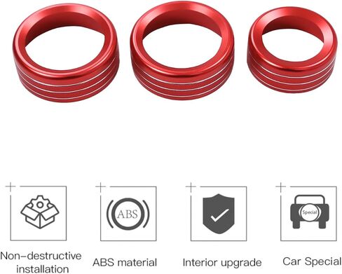 Car AC Knob Trim Air Conditioner Audio Cover Rotary Decoration Ring Sticker Decal fit for Alfa Romeo Giulia Stelvio 2017-2020 Car Accessories (Red) in Kuwait