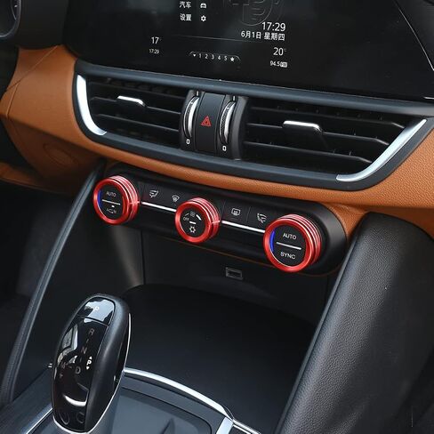 Car AC Knob Trim Air Conditioner Audio Cover Rotary Decoration Ring Sticker Decal fit for Alfa Romeo Giulia Stelvio 2017-2020 Car Accessories (Red) in Kuwait