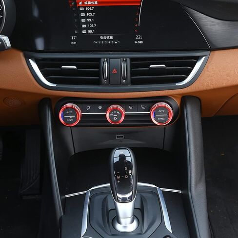 Car AC Knob Trim Air Conditioner Audio Cover Rotary Decoration Ring Sticker Decal fit for Alfa Romeo Giulia Stelvio 2017-2020 Car Accessories (Red) in Kuwait