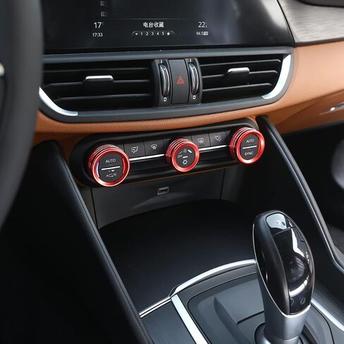 Car AC Knob Trim Air Conditioner Audio Cover Rotary Decoration Ring Sticker Decal fit for Alfa Romeo Giulia Stelvio 2017-2020 Car Accessories (Red) in Kuwait