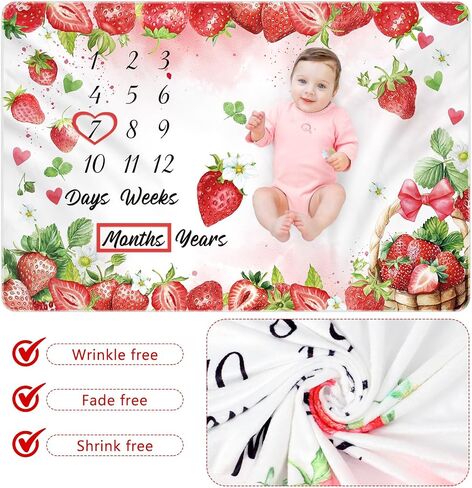Nuanchu Wildflower Baby Monthly Milestone Blanket for Baby Girl Boy 60" x 40" Soft Fleece First 12 Months Growth Chart Newborn Photography Background Baby's First Year Milestone Blanket Nursery Decor in Saudi Arabia