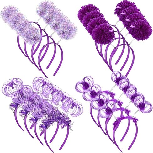 Censen 16 Pcs Pom Pom Headband Party Headbands Tinsel Wrapped Ponytail Head Bopper Costume Headwear Halloween Party Accessory in Saudi Arabia