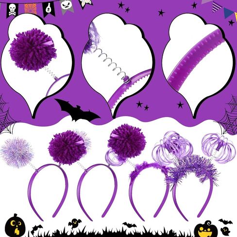 Censen 16 Pcs Pom Pom Headband Party Headbands Tinsel Wrapped Ponytail Head Bopper Costume Headwear Halloween Party Accessory in Saudi Arabia