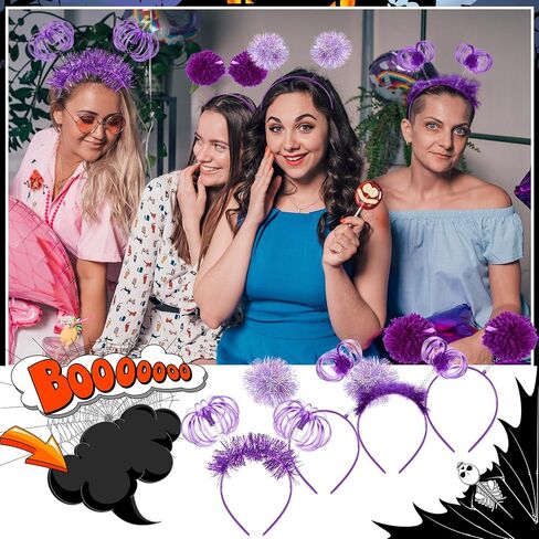 Censen 16 Pcs Pom Pom Headband Party Headbands Tinsel Wrapped Ponytail Head Bopper Costume Headwear Halloween Party Accessory in Saudi Arabia