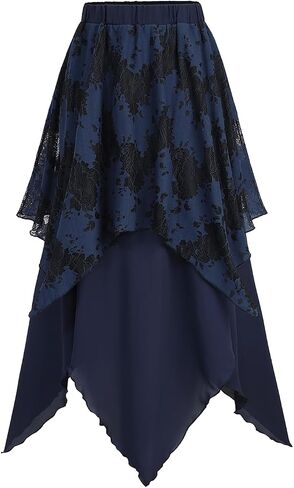 Rosegal Womens Plus Size Gothic Lace Overlay Layered Handkerchief Hem Flowy Maxi Skirt in Saudi Arabia