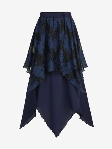 Rosegal Womens Plus Size Gothic Lace Overlay Layered Handkerchief Hem Flowy Maxi Skirt in Saudi Arabia