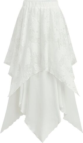 Rosegal Womens Plus Size Gothic Lace Overlay Layered Handkerchief Hem Flowy Maxi Skirt in Saudi Arabia