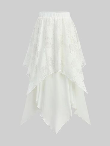 Rosegal Womens Plus Size Gothic Lace Overlay Layered Handkerchief Hem Flowy Maxi Skirt in Saudi Arabia