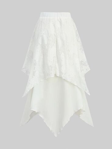 Rosegal Womens Plus Size Gothic Lace Overlay Layered Handkerchief Hem Flowy Maxi Skirt in Saudi Arabia