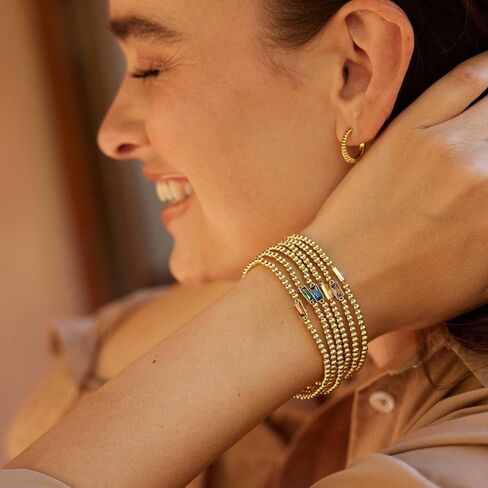 Gold Birthstone Bracelet for Women Trendy Non Tarnish Dainty 18K Gold Plated Stretch Beaded Bracelet Cubic Zirconia Bracelets Birthday Christmas Valentine's Day Gifts Birthstone Jewelry for Women in Saudi Arabia