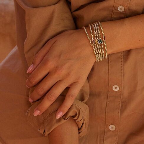 Gold Birthstone Bracelet for Women Trendy Non Tarnish Dainty 18K Gold Plated Stretch Beaded Bracelet Cubic Zirconia Bracelets Birthday Christmas Valentine's Day Gifts Birthstone Jewelry for Women in Saudi Arabia