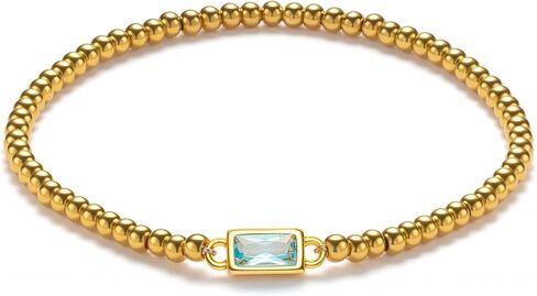 Gold Birthstone Bracelet for Women Trendy Non Tarnish Dainty 18K Gold Plated Stretch Beaded Bracelet Cubic Zirconia Bracelets Birthday Christmas Valentine's Day Gifts Birthstone Jewelry for Women in Saudi Arabia