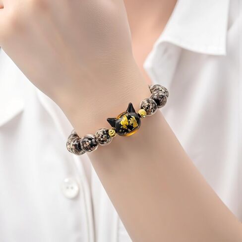 Firefly Glass Beads Bracelet, Cute Money Attract Cat Bracelets, Cats Lover Gifts Spiritual Protection Gifts for Women, Teen, Mom, Daughter, Sister, Best Friends with Gift Cards in Kuwait