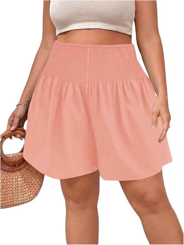 SOLY HUX Women's Plus Size Shirred Elastic High Waisted Wide Leg Shorts in Saudi Arabia