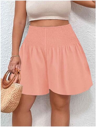 SOLY HUX Women's Plus Size Shirred Elastic High Waisted Wide Leg Shorts in Saudi Arabia