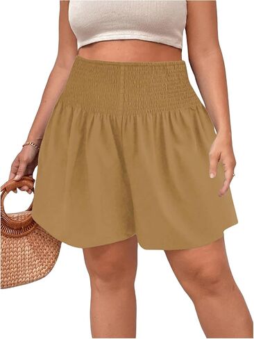 SOLY HUX Women's Plus Size Shirred Elastic High Waisted Wide Leg Shorts in Saudi Arabia