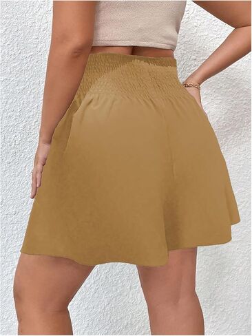 SOLY HUX Women's Plus Size Shirred Elastic High Waisted Wide Leg Shorts in Saudi Arabia