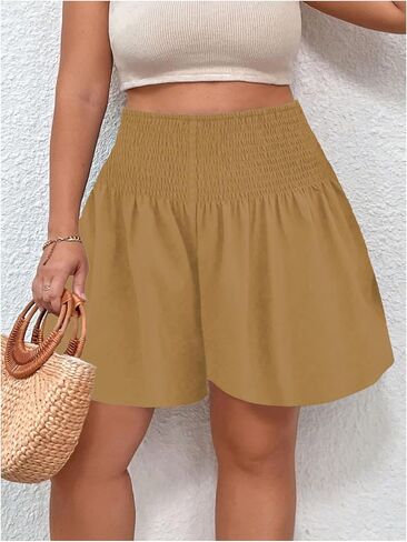 SOLY HUX Women's Plus Size Shirred Elastic High Waisted Wide Leg Shorts in Saudi Arabia